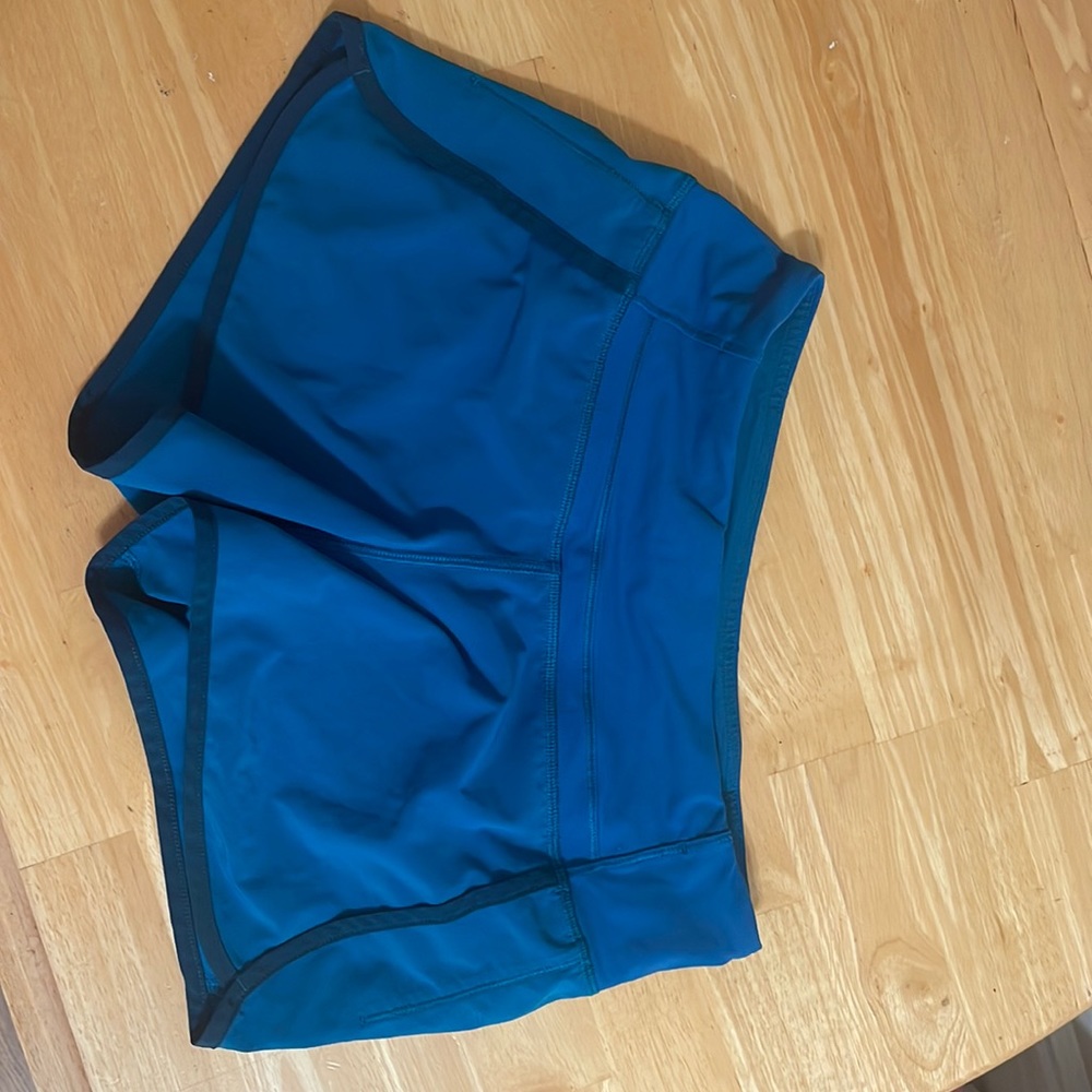 Lululemon Speed Up Shorts, size 2, teal colored, 4"